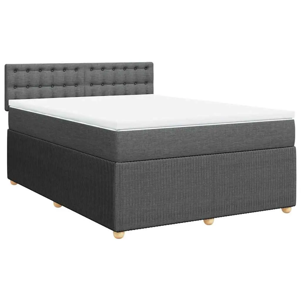 Queen Box Spring Bed Light Grey Fabric Frame Pocket Spring Mattress with LED Light