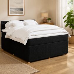 Queen Box Spring Bed with Pocket Mattress and LED Lighting
