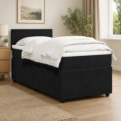 Grey Velvet Box Spring Bed with Pocket Spring Mattress