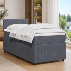 Grey Velvet King Single Box Spring Bed with Pocket Mattress