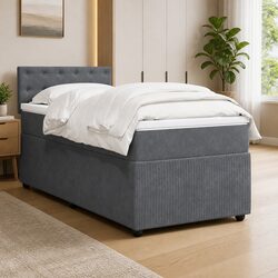 King Single Box Spring Bed with Velvet Mattress and LED