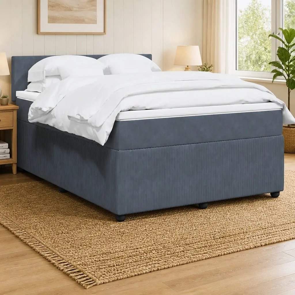 Double Box Spring Bed with Pocket Spring Mattress Grey Velvet Size Double