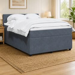 Grey Velvet Double Box Spring Bed with Pocket Spring Mattress