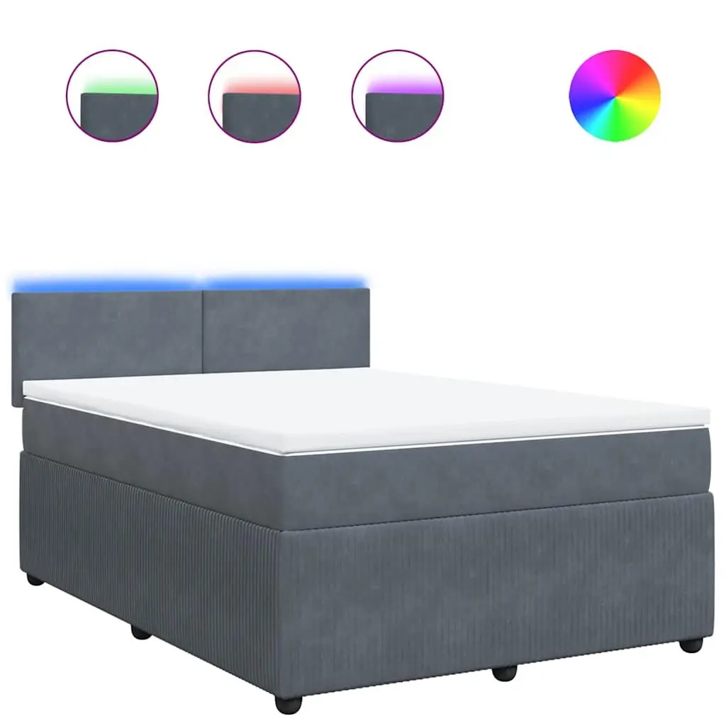 Double Box Spring Bed with Pocket Spring Mattress Grey Velvet Size Double