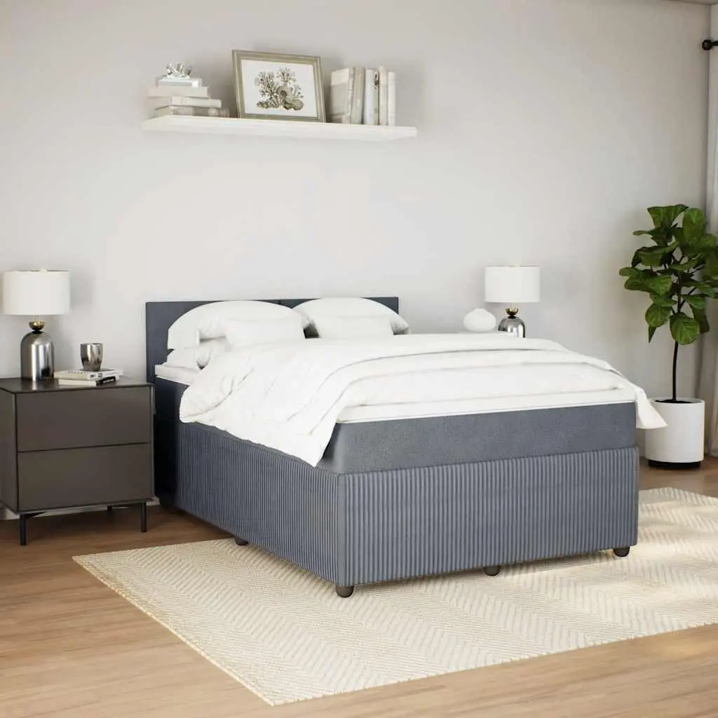 Double Box Spring Bed with Pocket Spring Mattress Grey Velvet Size Double