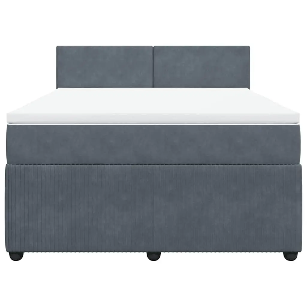 Double Box Spring Bed with Pocket Spring Mattress Grey Velvet Size Double