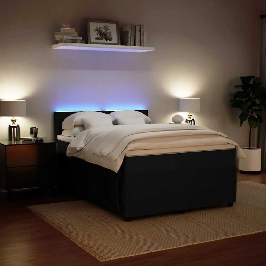 Box Spring Bed Grey Velvet Pocket Spring Mattress LED Lights