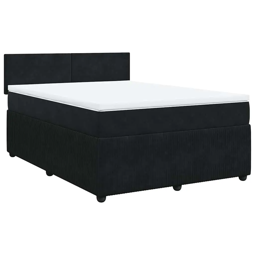 Box Spring Bed Grey Velvet Pocket Spring Mattress LED Lights