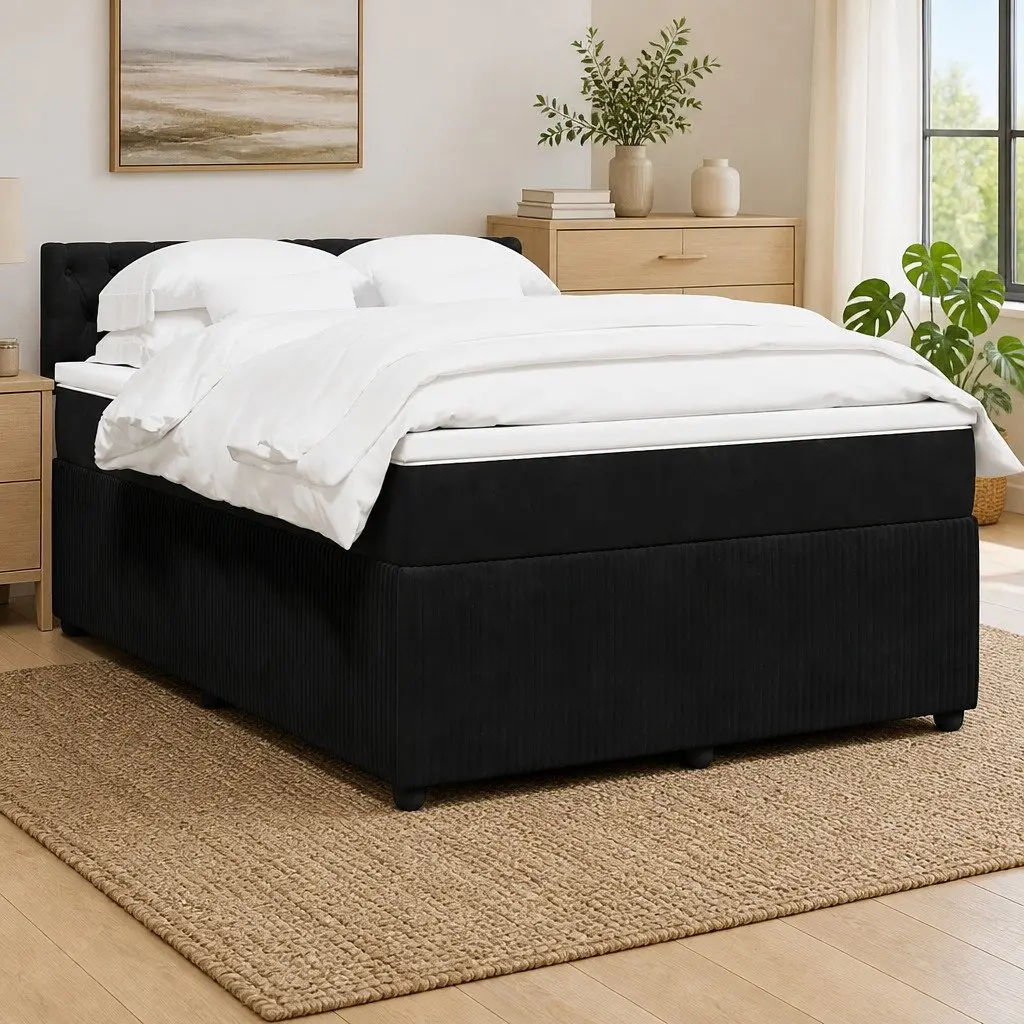 Box Spring Bed Velvet Grey with Pocket Mattress LED Lights