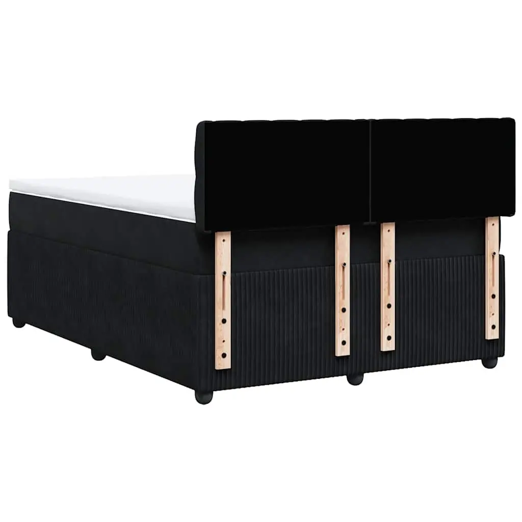 Box Spring Bed Velvet Grey with Pocket Mattress LED Lights