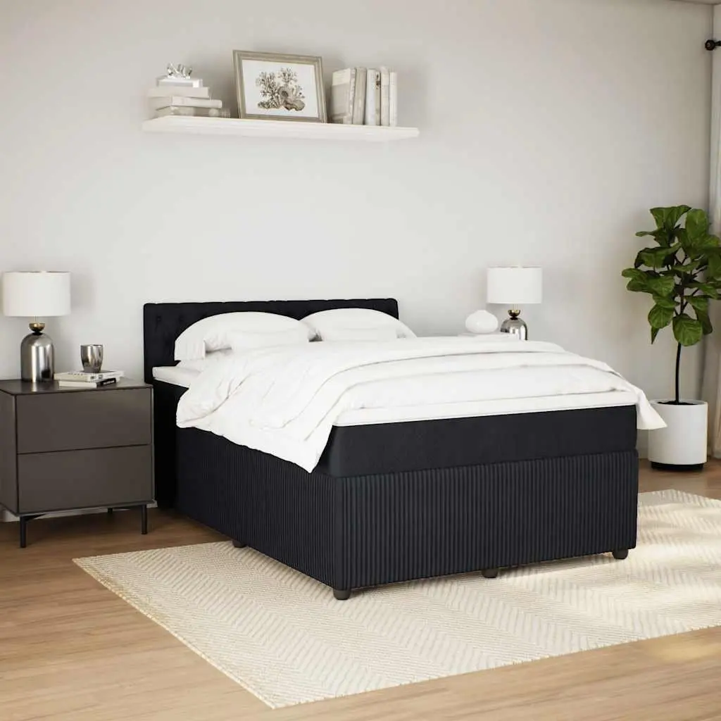 Box Spring Bed Velvet Grey with Pocket Mattress LED Lights