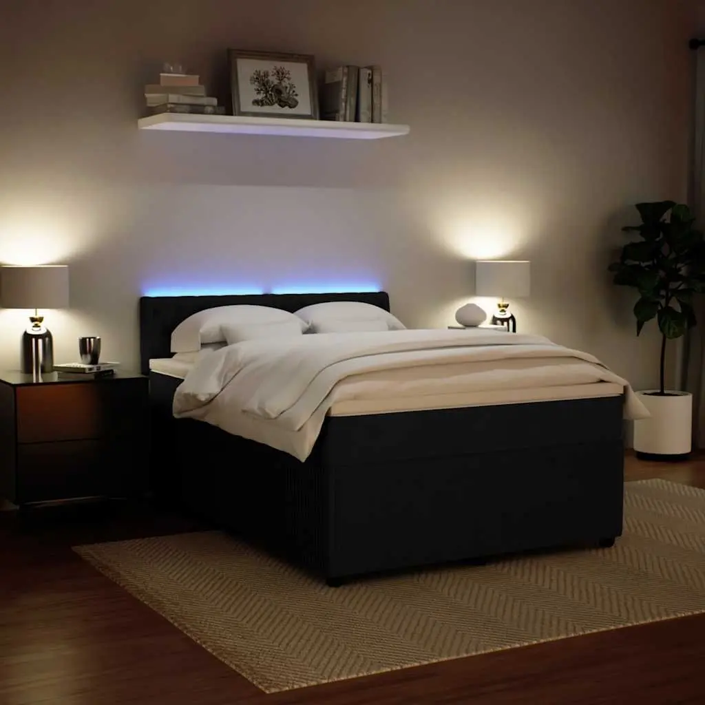 Box Spring Bed Velvet Grey with Pocket Mattress LED Lights
