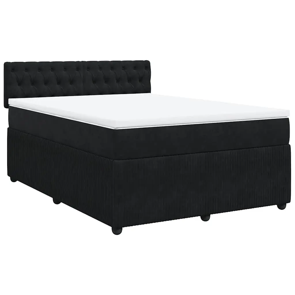 Box Spring Bed Velvet Grey with Pocket Mattress LED Lights