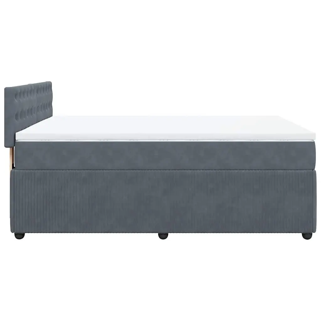 Box Spring Bed Grey Velvet Double Pocket Spring Mattress with LED Lights