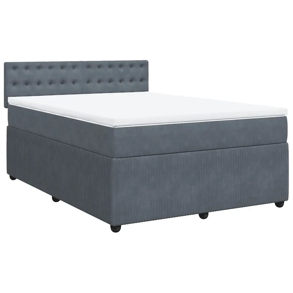 Box Spring Bed Grey Velvet Double Pocket Spring Mattress with LED Lights