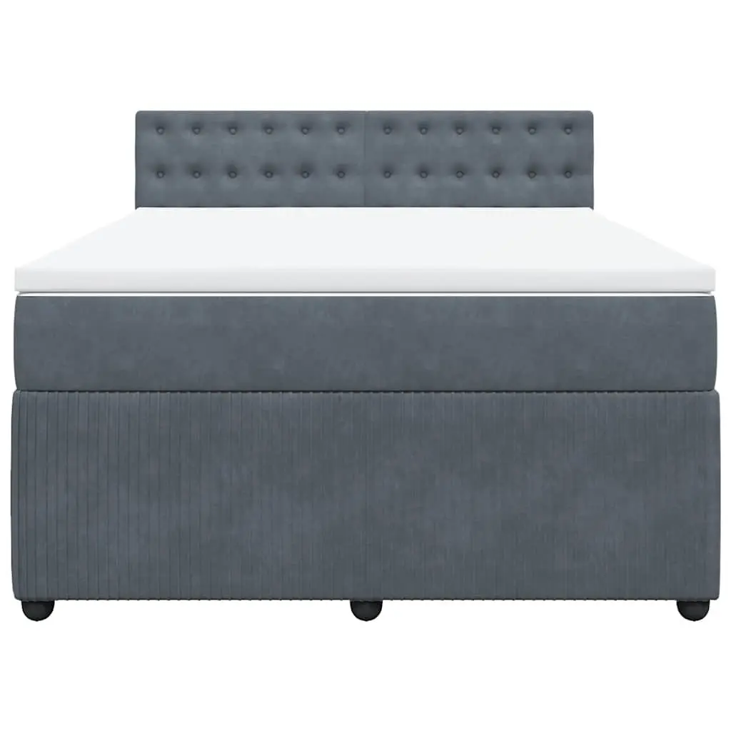 Box Spring Bed Grey Velvet Double Pocket Spring Mattress with LED Lights