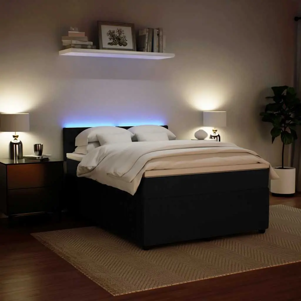 Box Spring Bed Velvet Grey Double Pocket Spring Mattress with LED Lights