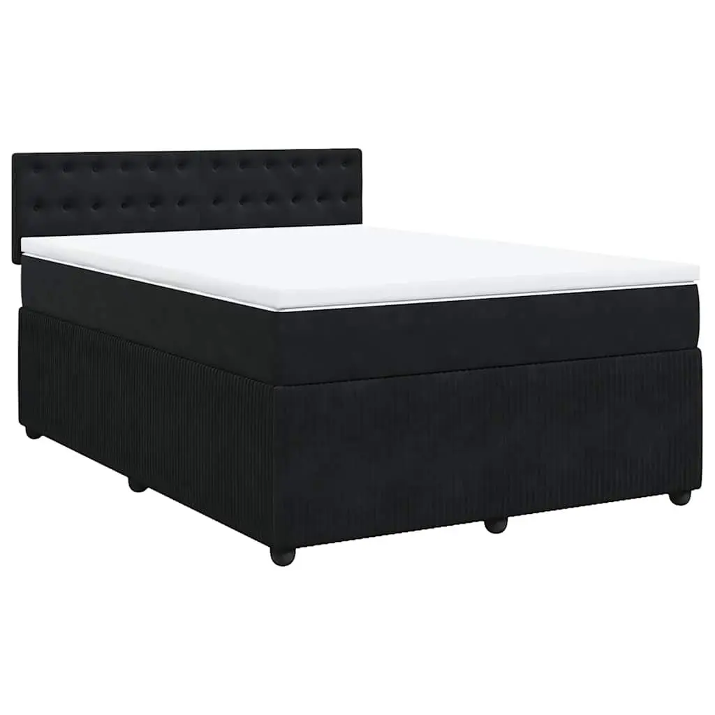 Box Spring Bed Velvet Grey Double Pocket Spring Mattress with LED Lights
