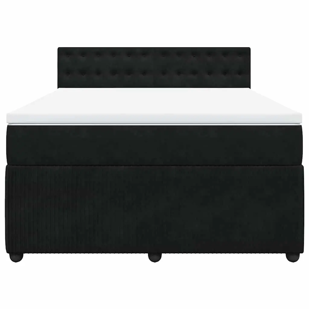 Box Spring Bed Velvet Grey Double Pocket Spring Mattress with LED Lights