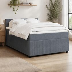Queen Velvet Upholstered Box Spring Bed with LED Lights