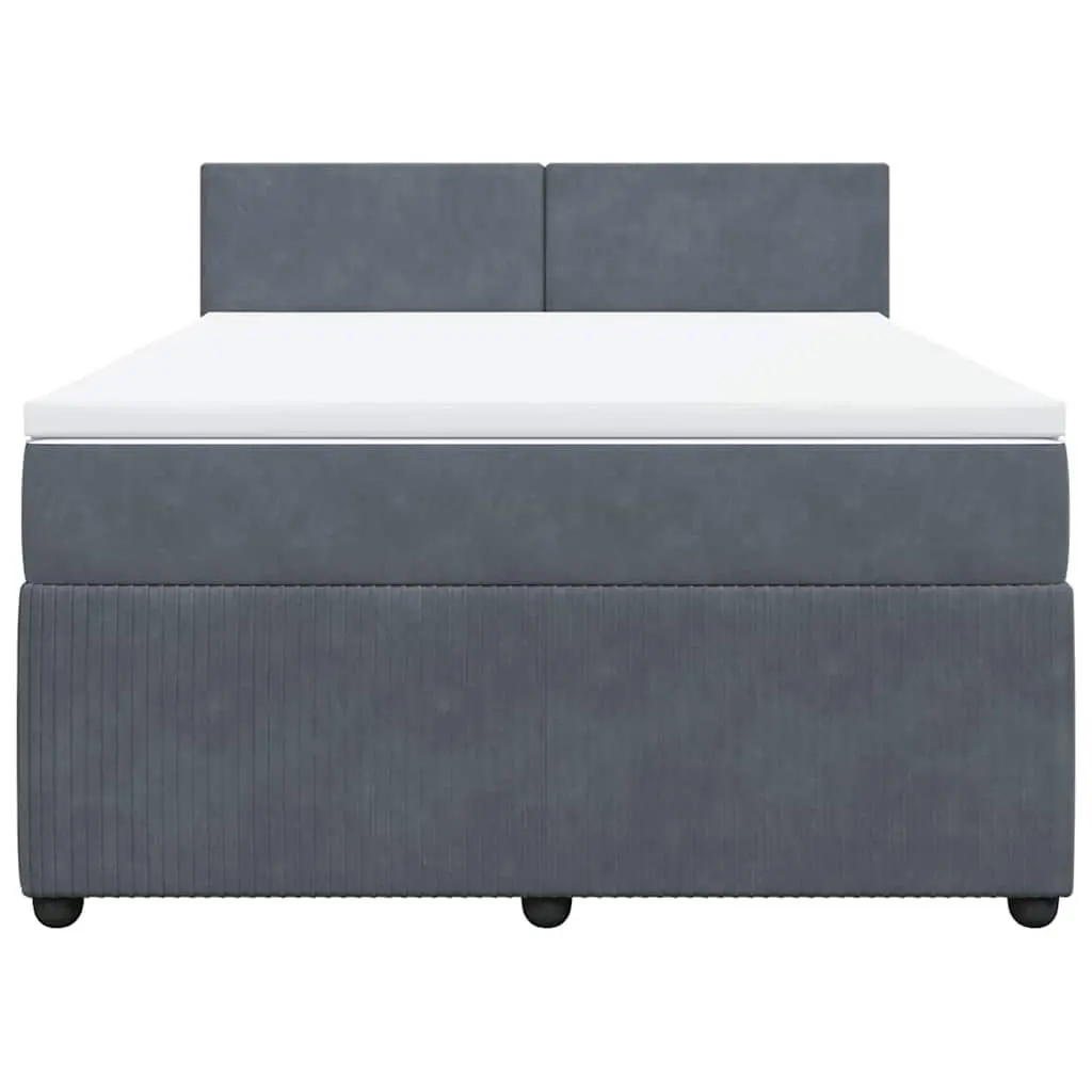 Queen Box Spring Bed Grey Velvet Upholstered Pocket Mattress with LED Lights