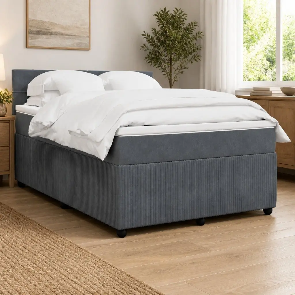 Queen Box Spring Bed with Pocket Spring Mattress Velvet Grey