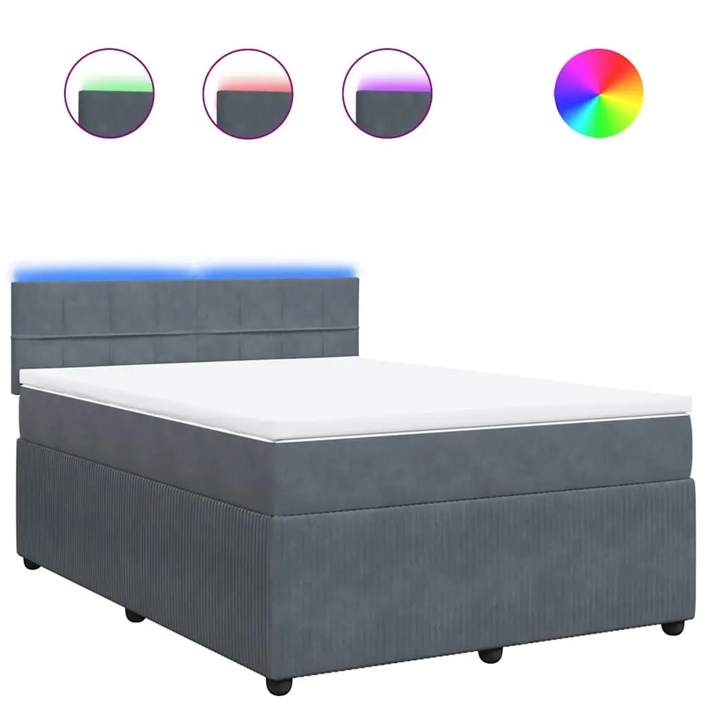 Queen Box Spring Bed with Pocket Spring Mattress Velvet Grey