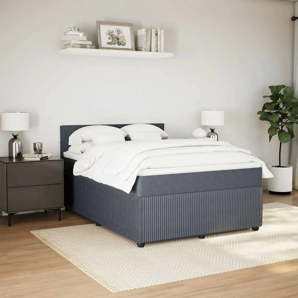 Queen Box Spring Bed with Pocket Spring Mattress Velvet Grey