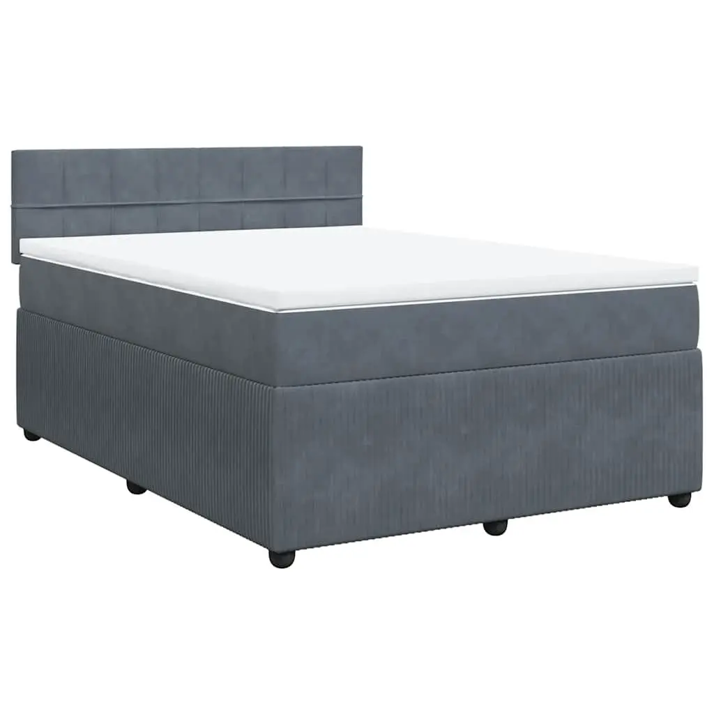 Queen Box Spring Bed with Pocket Spring Mattress Velvet Grey
