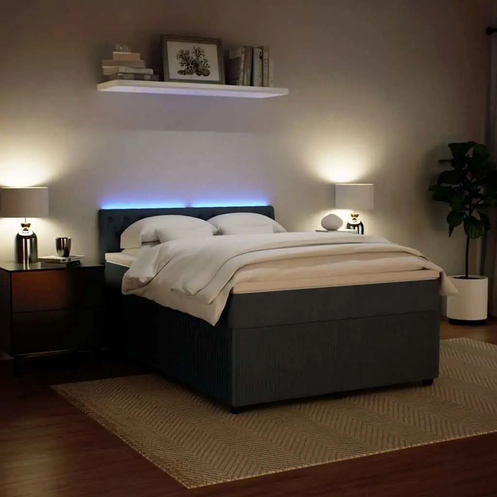Queen Box Spring Bed Grey Velvet with Pocket Spring Mattress and LED Lights