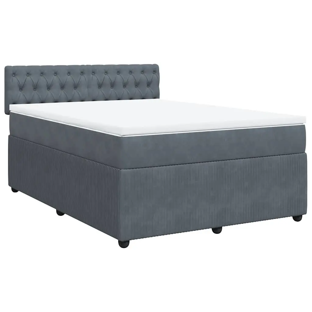 Queen Box Spring Bed Grey Velvet with Pocket Spring Mattress and LED Lights