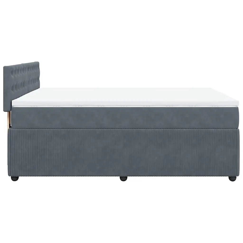 Queen Box Spring Bed Grey Velvet Pocket Spring Mattress with LED Lights