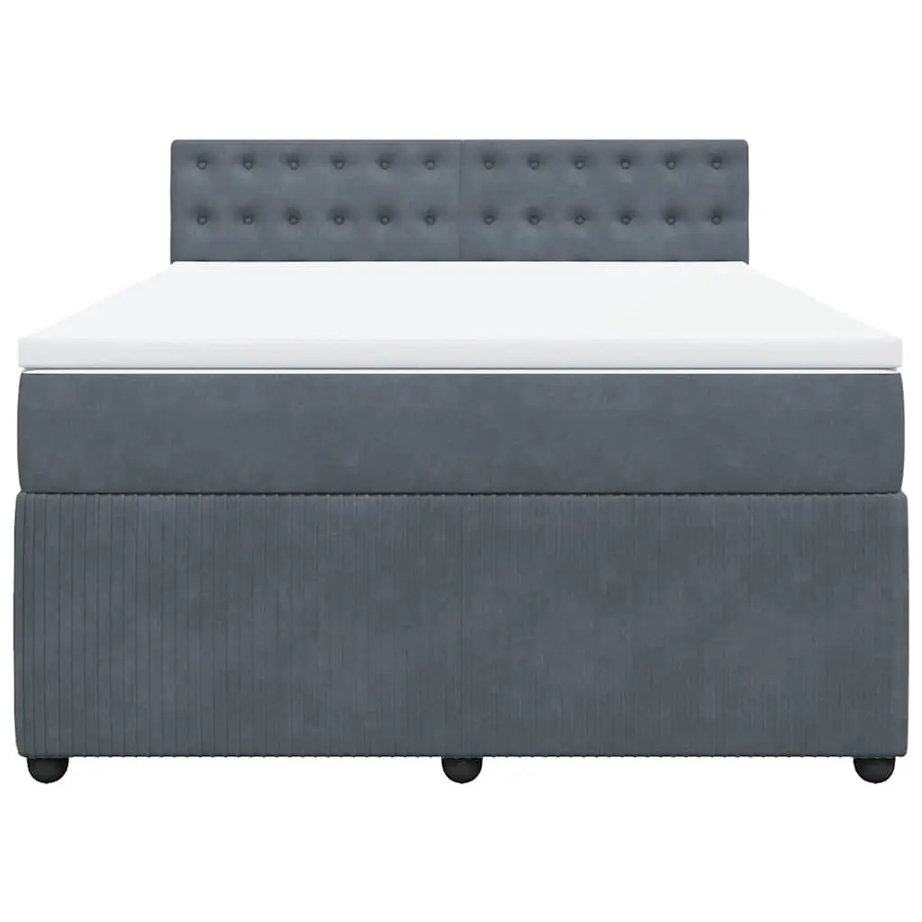 Queen Box Spring Bed Grey Velvet Pocket Spring Mattress with LED Lights