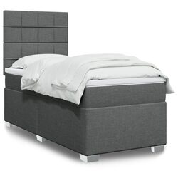 Box Spring Bed with Pocket Spring Mattress King Single Grey Fabric Headboard