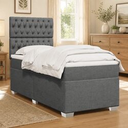 King Single Box Spring Bed with Adjustable Headboard in Grey