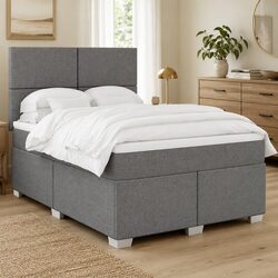 Double Box Spring Bed with Adjustable Headboard in Grey