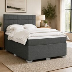Grey Double Box Spring Bed with Adjustable Headboard