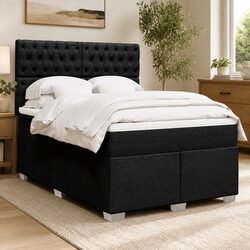 Double Box Spring Bed with Adjustable Headboard in Black