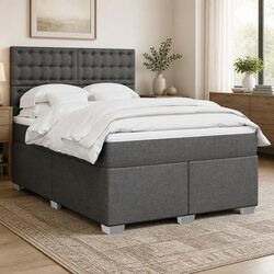 Grey Double Box Spring Bed with Pocket Mattress and Headboard