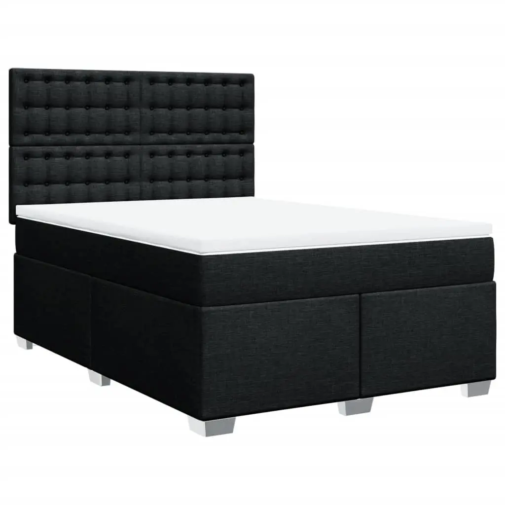 Double Box Spring Bed Black Fabric Adjustable Height Double Pocket Spring Mattress