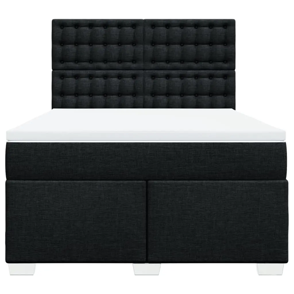 Double Box Spring Bed Black Fabric Adjustable Height Double Pocket Spring Mattress