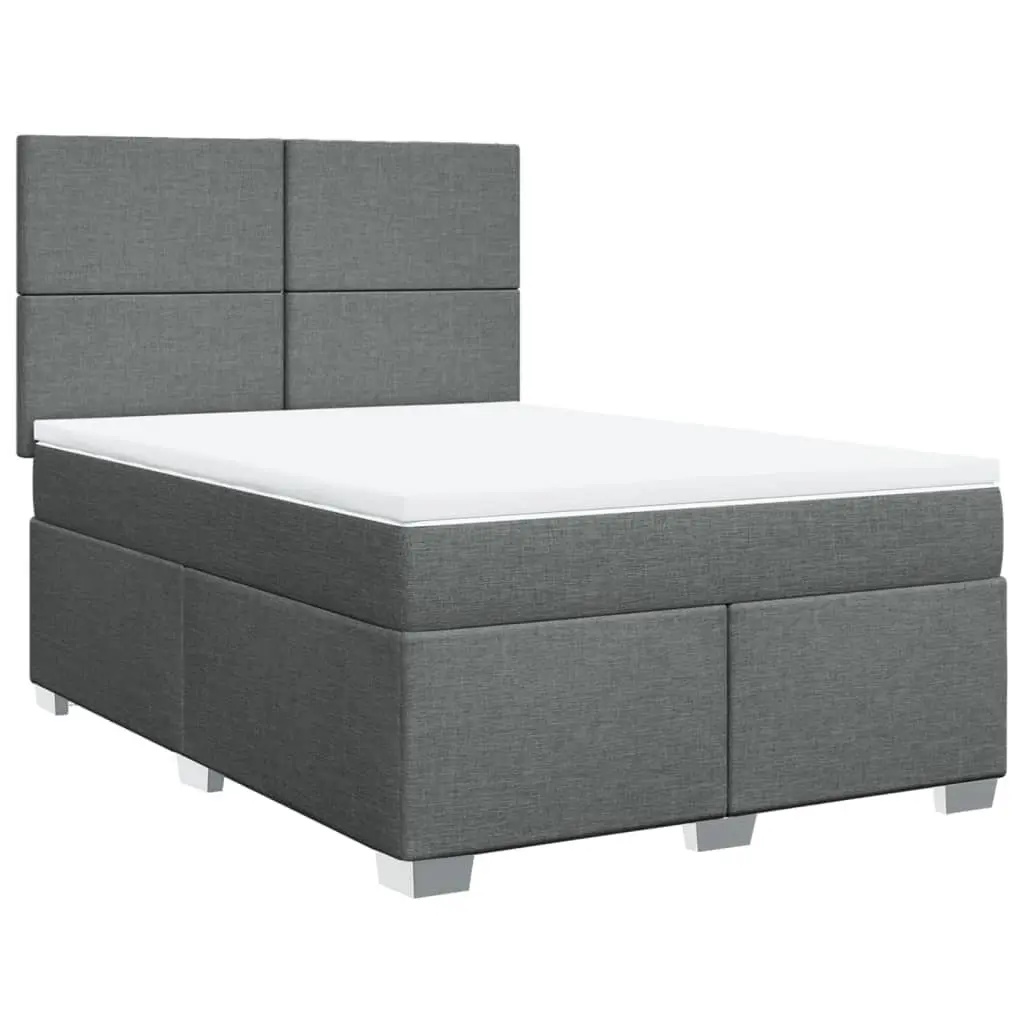 Queen Box Spring Bed Dark Grey Height-Adjustable Headboard Pocket Spring Mattress