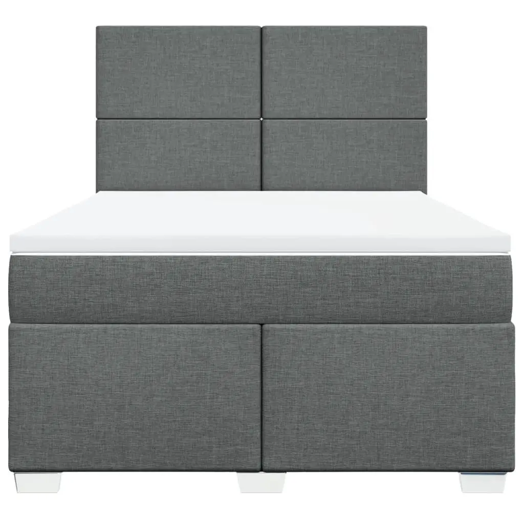 Queen Box Spring Bed Dark Grey Height-Adjustable Headboard Pocket Spring Mattress