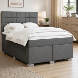 Queen Box Spring Bed with Pocket Mattress and Adjustable Headboard
