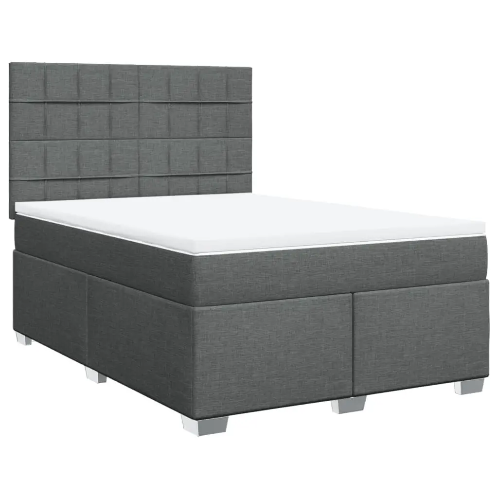 Queen Box Spring Bed Grey Pocket Spring Mattress Height-Adjustable Headboard Polyester Fabric