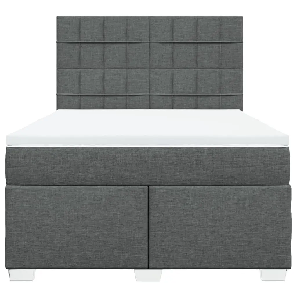 Queen Box Spring Bed Grey Pocket Spring Mattress Height-Adjustable Headboard Polyester Fabric