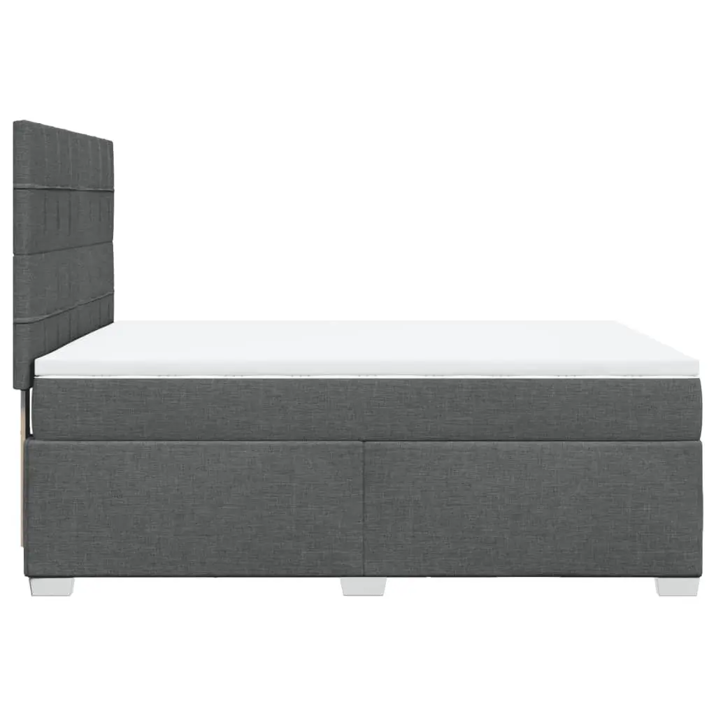 Queen Box Spring Bed Grey Pocket Spring Mattress Height-Adjustable Headboard Polyester Fabric