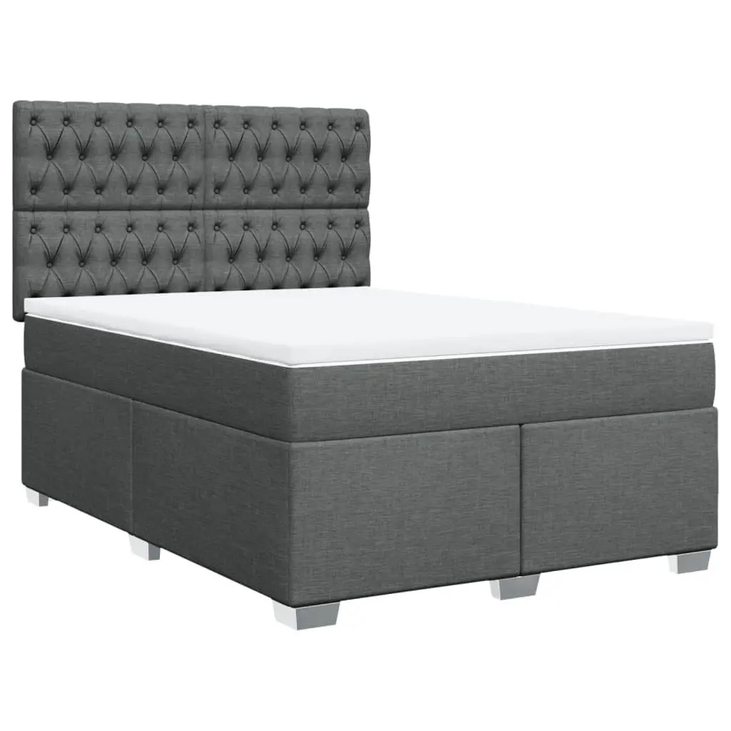 Queen Box Spring Bed with Pocket Spring Mattress Adjustable Headboard Grey Polyester Fabric