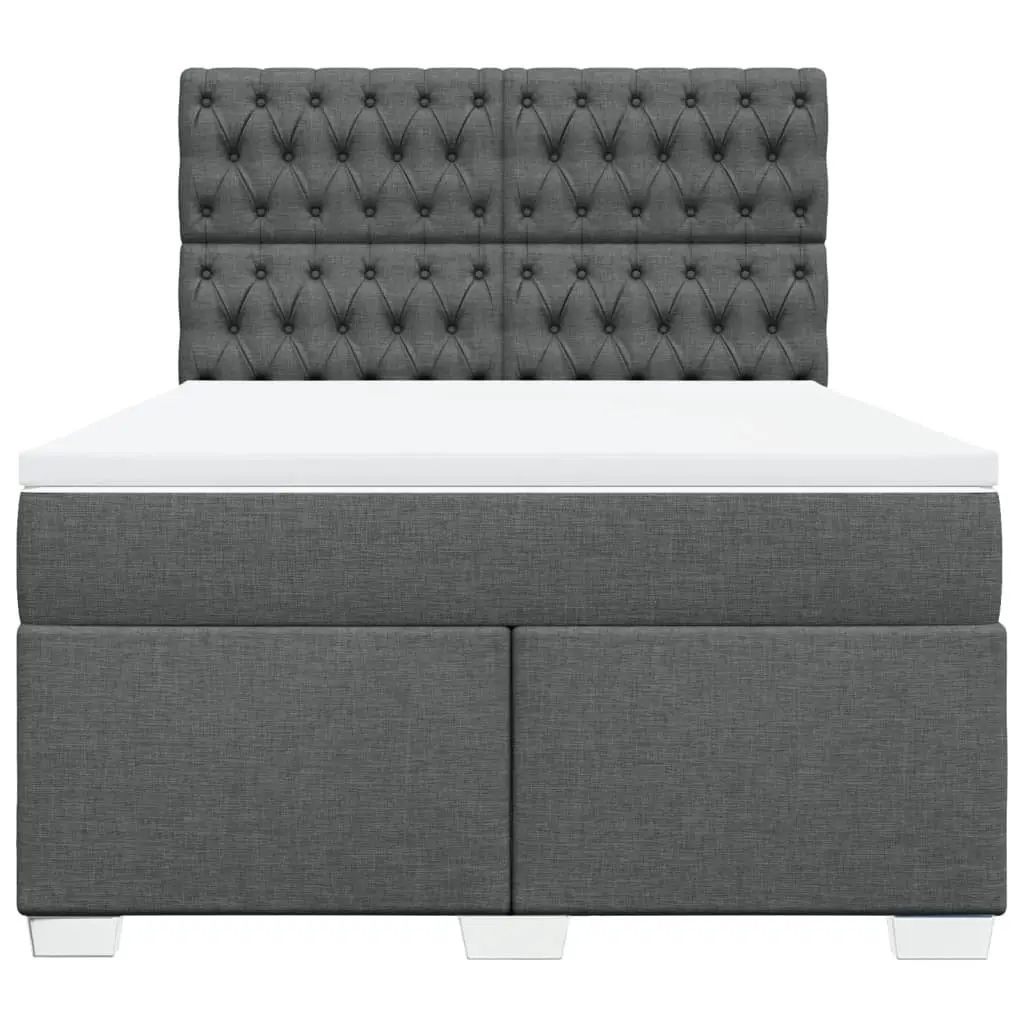 Queen Box Spring Bed with Pocket Spring Mattress Adjustable Headboard Grey Polyester Fabric