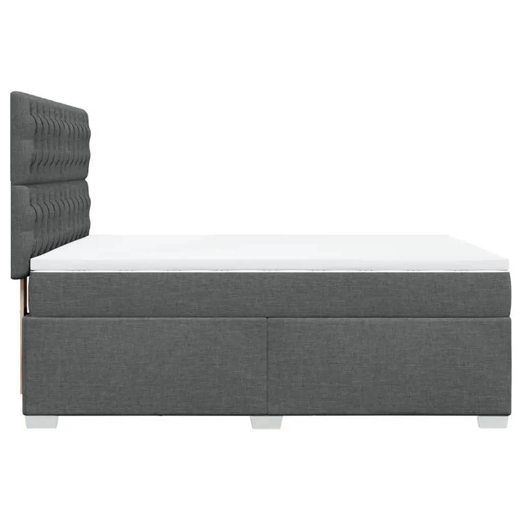 Queen Box Spring Bed with Pocket Spring Mattress Adjustable Headboard Grey Polyester Fabric